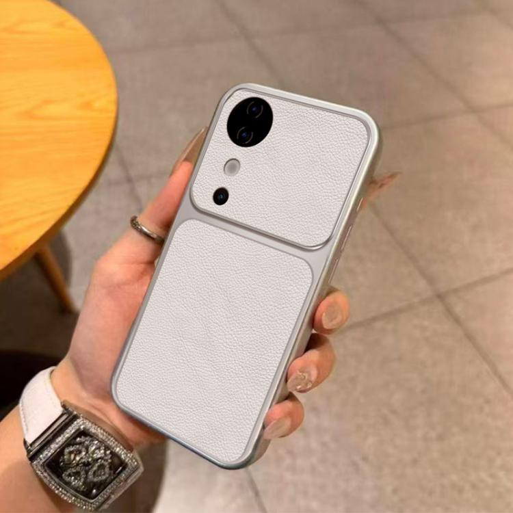 For vivo S19 Large Window Leather Textured Coated TPU Phone Case - White