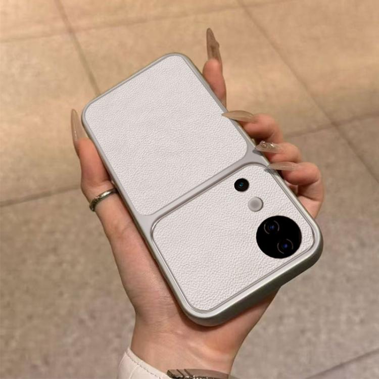 For vivo S19 Large Window Leather Textured Coated TPU Phone Case - White