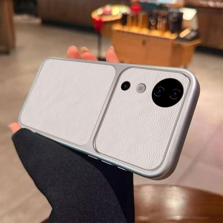 For vivo S19 Large Window Leather Textured Coated TPU Phone Case - White