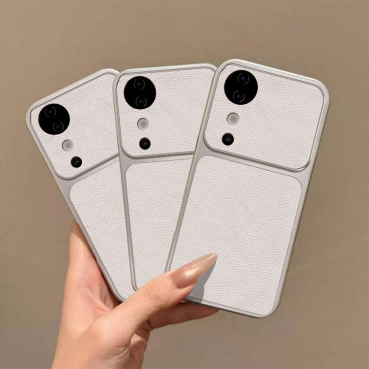 For vivo S19 Large Window Leather Textured Coated TPU Phone Case - White
