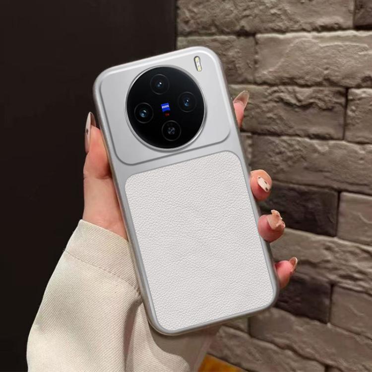 For vivo X100s Large Window Leather Textured Coated TPU Phone Case - White