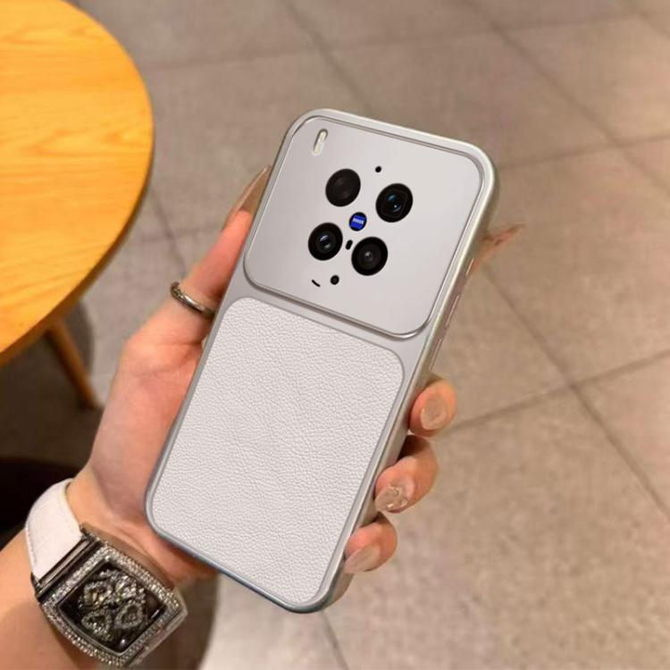 For vivo X300 Ultra Large Window Leather Textured Coated TPU Phone Case - White