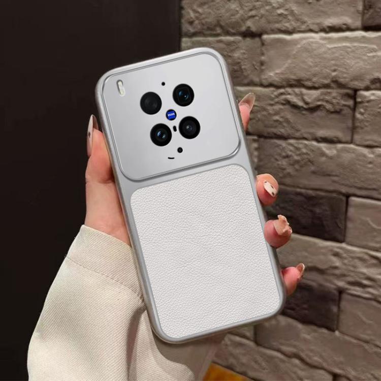 For vivo X300 Ultra Large Window Leather Textured Coated TPU Phone Case - White