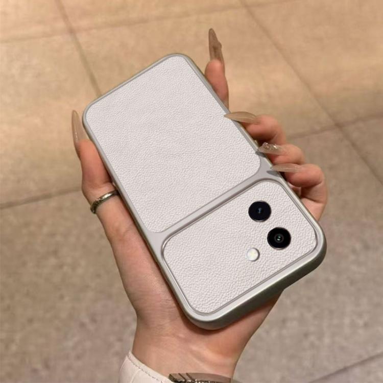 For vivo Y200i Large Window Leather Textured Coated TPU Phone Case - White