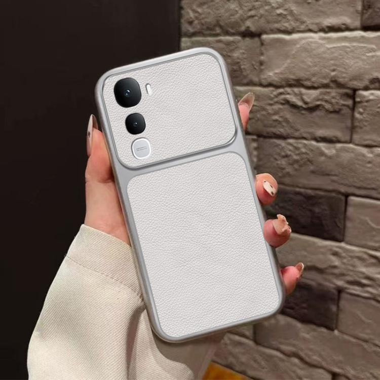 For vivo Y400 5G Large Window Leather Textured Coated TPU Phone Case - White