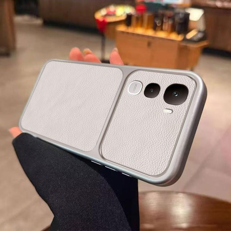 For vivo Y400 5G Large Window Leather Textured Coated TPU Phone Case - White