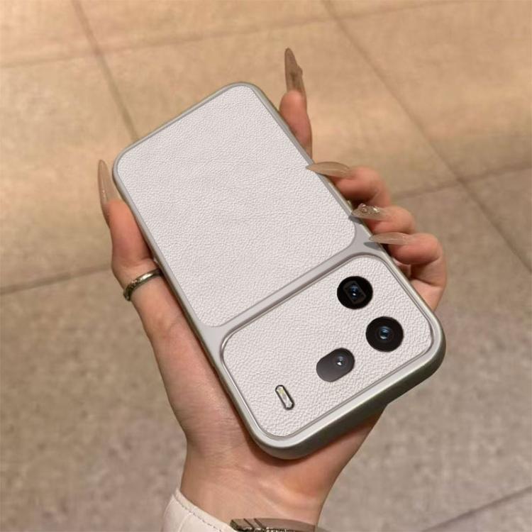 For vivo iQOO 12 5G Large Window Leather Textured Coated TPU Phone Case - White