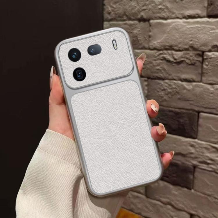 For vivo iQOO 12 5G Large Window Leather Textured Coated TPU Phone Case - White