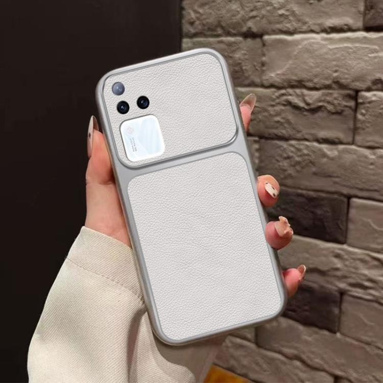 For vivo S18 Large Window Leather Textured Coated TPU Phone Case - White