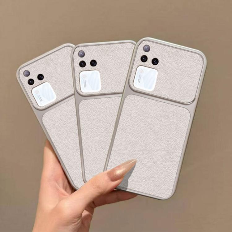 For vivo S18 Large Window Leather Textured Coated TPU Phone Case - White