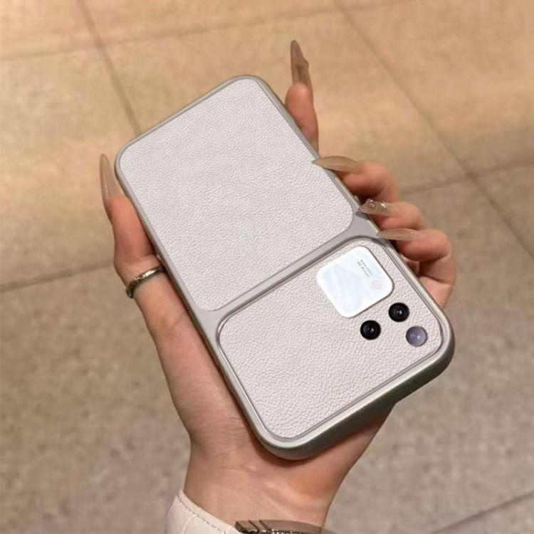 For vivo S18 Pro Large Window Leather Textured Coated TPU Phone Case - White