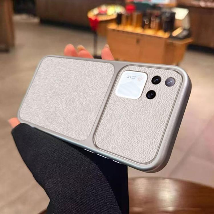 For vivo S18 Pro Large Window Leather Textured Coated TPU Phone Case - White