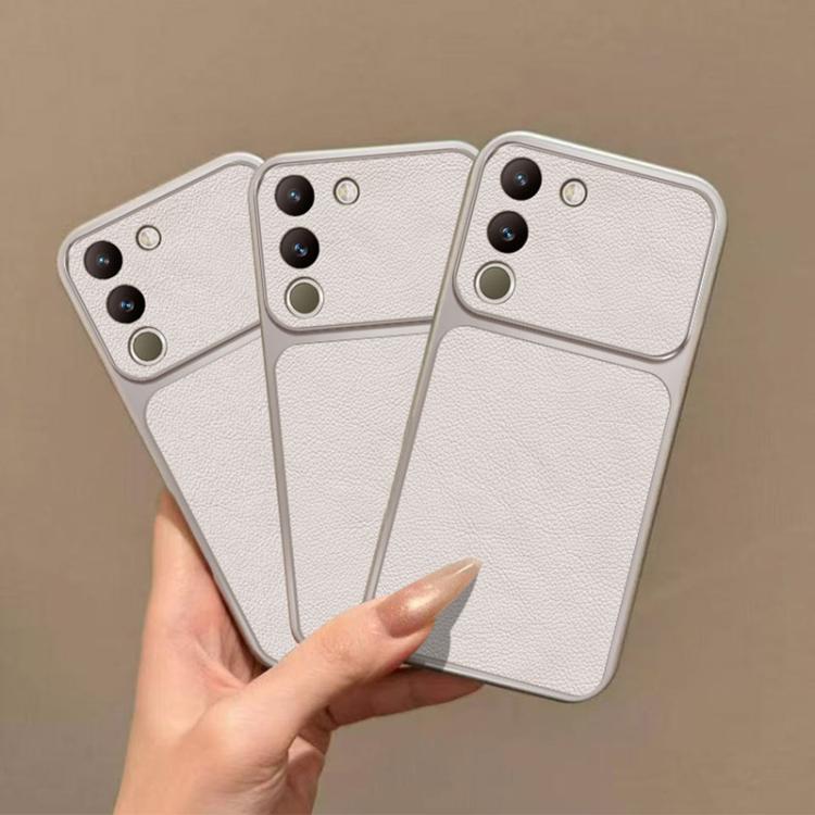 For vivo V29e 5G Large Window Leather Textured Coated TPU Phone Case - White