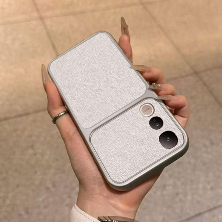 For vivo V50 Lite Large Window Leather Textured Coated TPU Phone Case - White