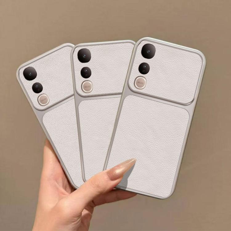 For vivo V50 Lite Large Window Leather Textured Coated TPU Phone Case - White