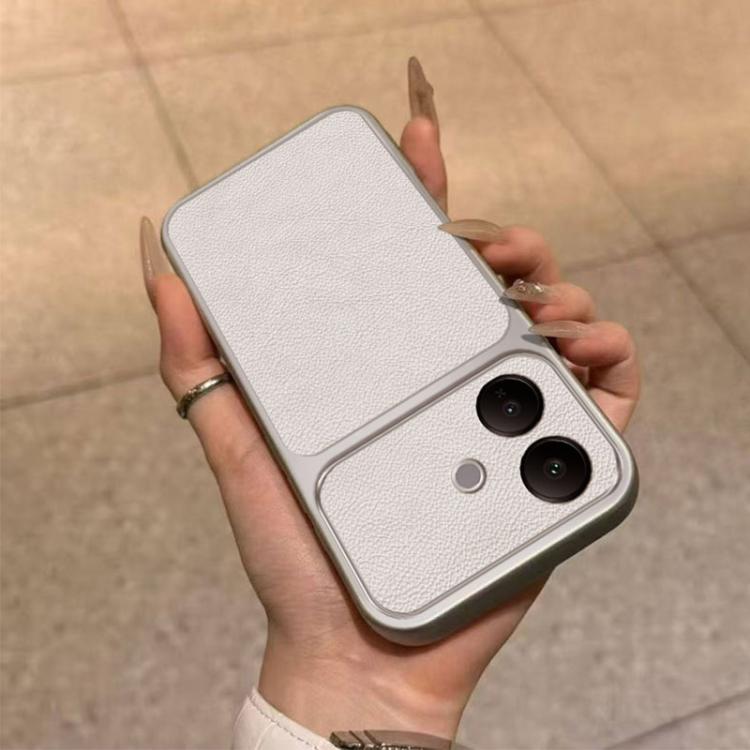 For vivo V60 Lite Large Window Leather Textured Coated TPU Phone Case - White