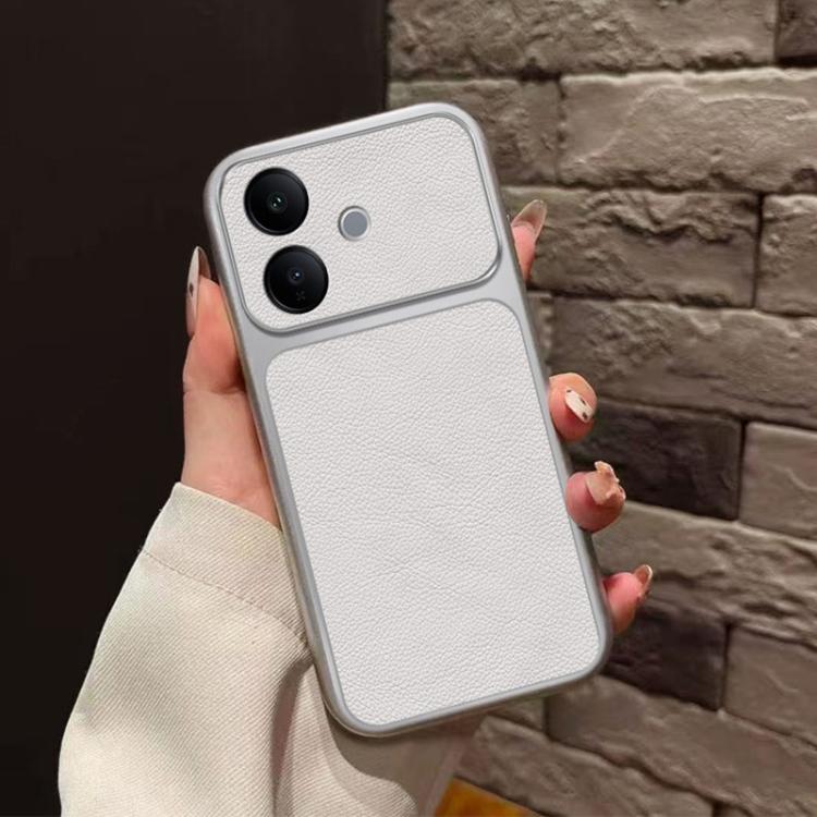 For vivo V60 Lite Large Window Leather Textured Coated TPU Phone Case - White