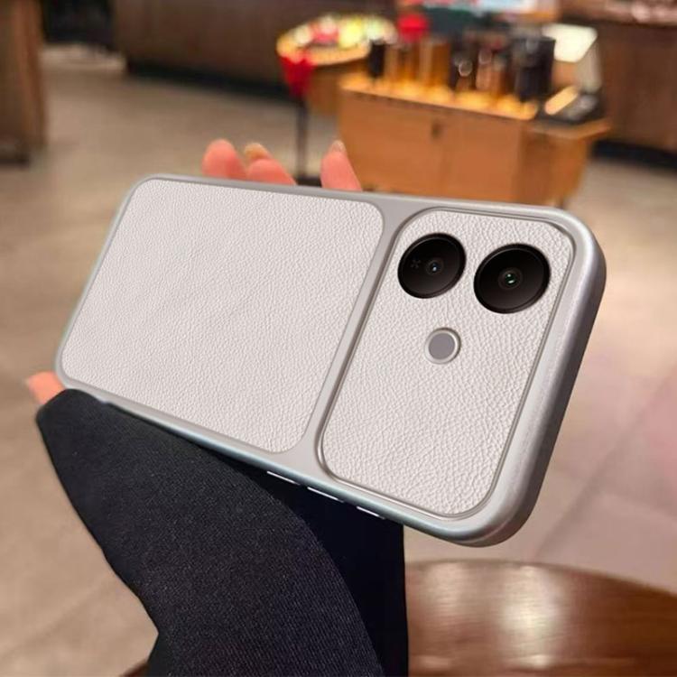 For vivo V60 Lite Large Window Leather Textured Coated TPU Phone Case - White