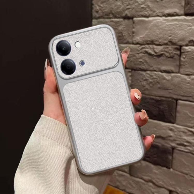 For vivo Y05 4G 2026 Large Window Leather Textured Coated TPU Phone Case - White
