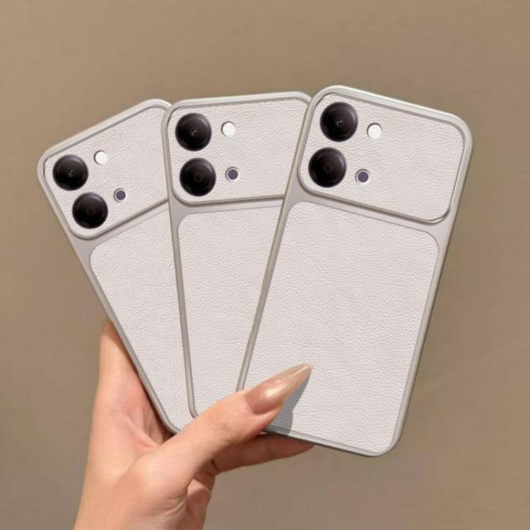 For vivo Y05 4G 2026 Large Window Leather Textured Coated TPU Phone Case - White
