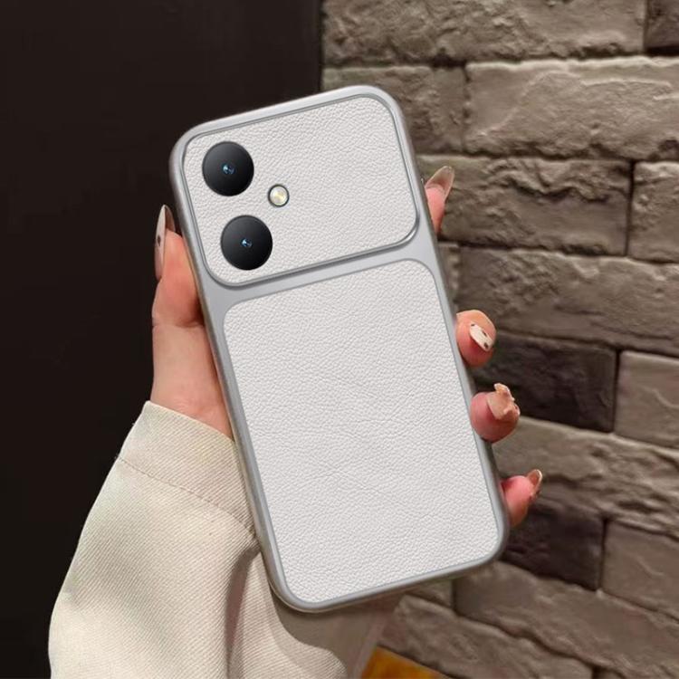 For vivo Y35+ Large Window Leather Textured Coated TPU Phone Case - White
