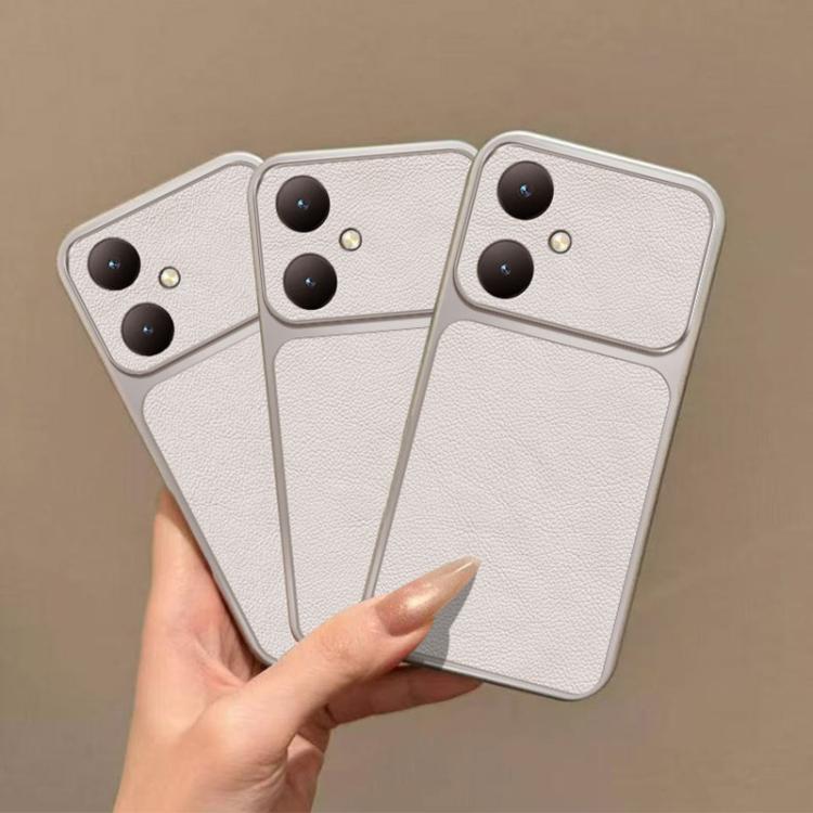 For vivo Y35+ Large Window Leather Textured Coated TPU Phone Case - White