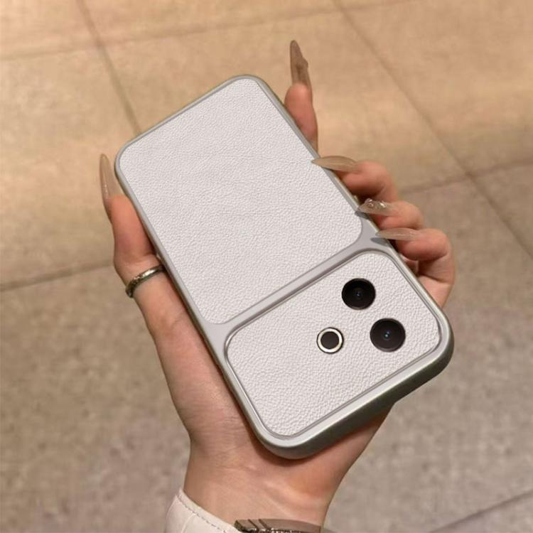 For vivo Y300i Large Window Leather Textured Coated TPU Phone Case - White