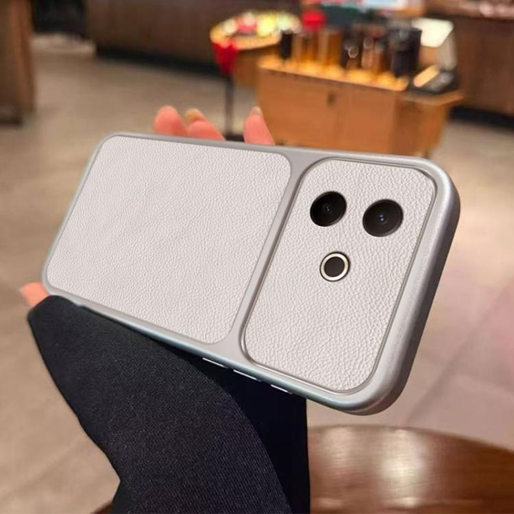 For vivo Y300i Large Window Leather Textured Coated TPU Phone Case - White