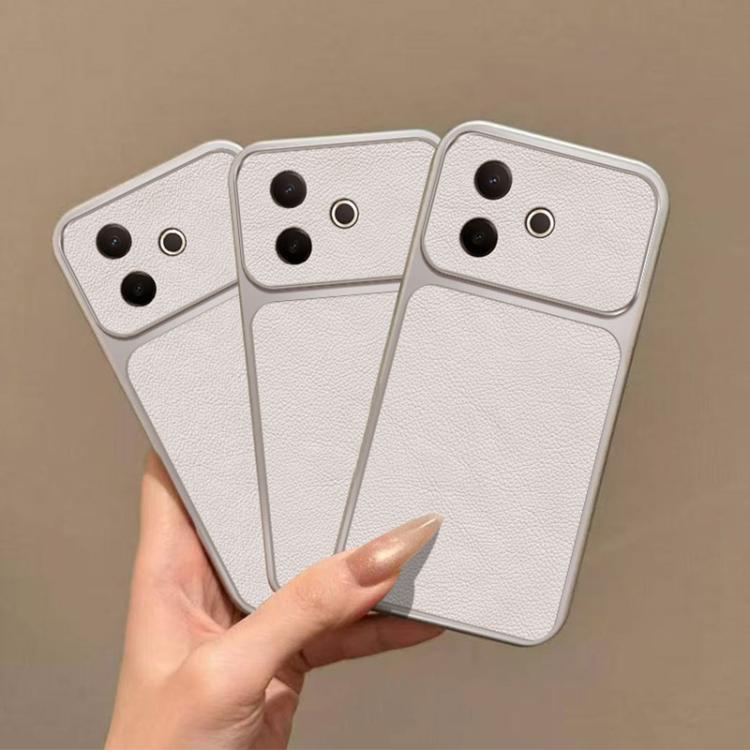For vivo Y300i Large Window Leather Textured Coated TPU Phone Case - White