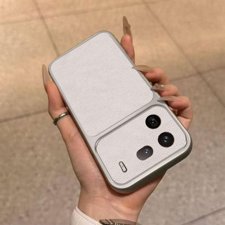 For vivo iQOO 13 Large Window Leather Textured Coated TPU Phone Case - White