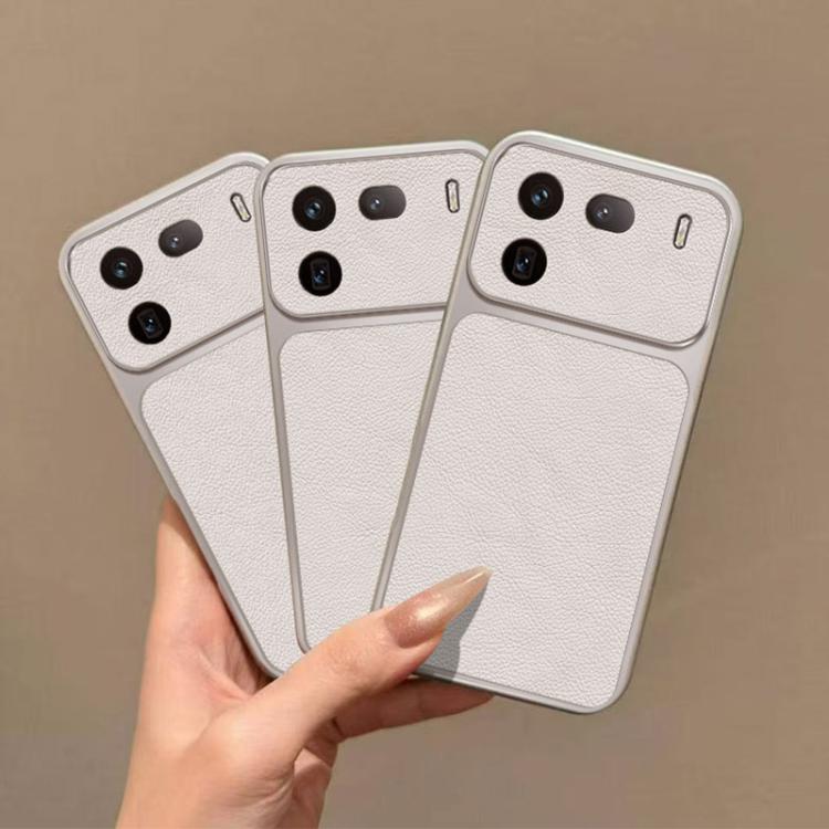 For vivo iQOO 13 Large Window Leather Textured Coated TPU Phone Case - White