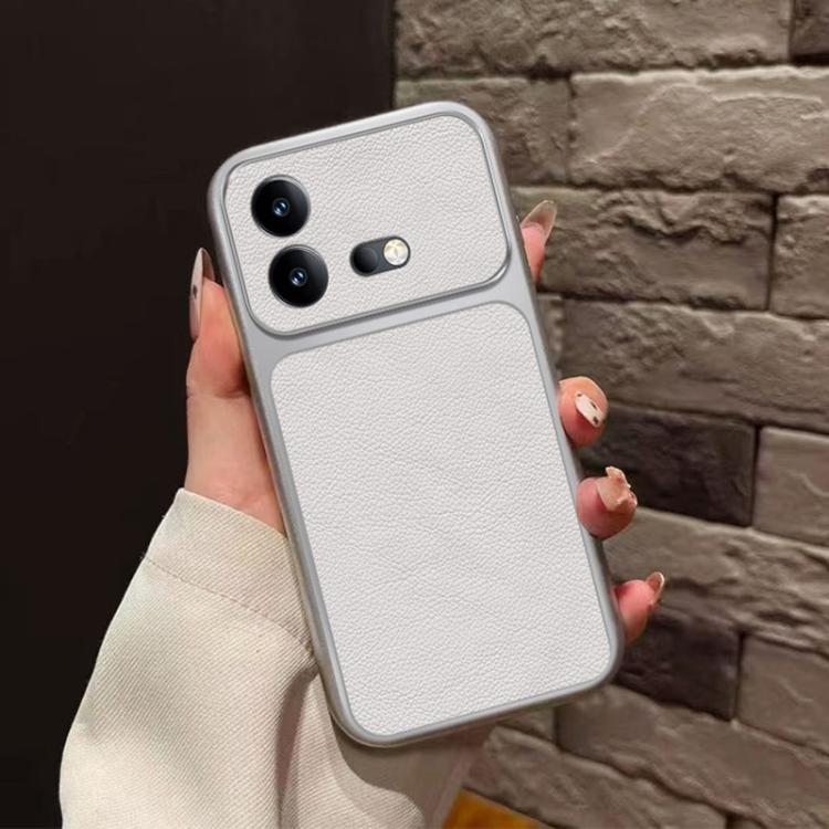 For vivo iQOO Neo8 Large Window Leather Textured Coated TPU Phone Case - White