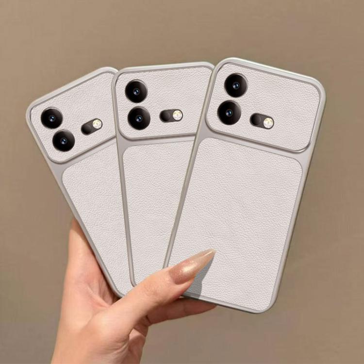 For vivo iQOO Neo8 Large Window Leather Textured Coated TPU Phone Case - White