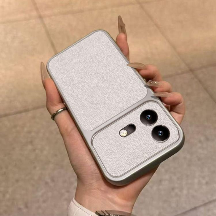 For vivo iQOO Neo8 Pro Large Window Leather Textured Coated TPU Phone Case - White