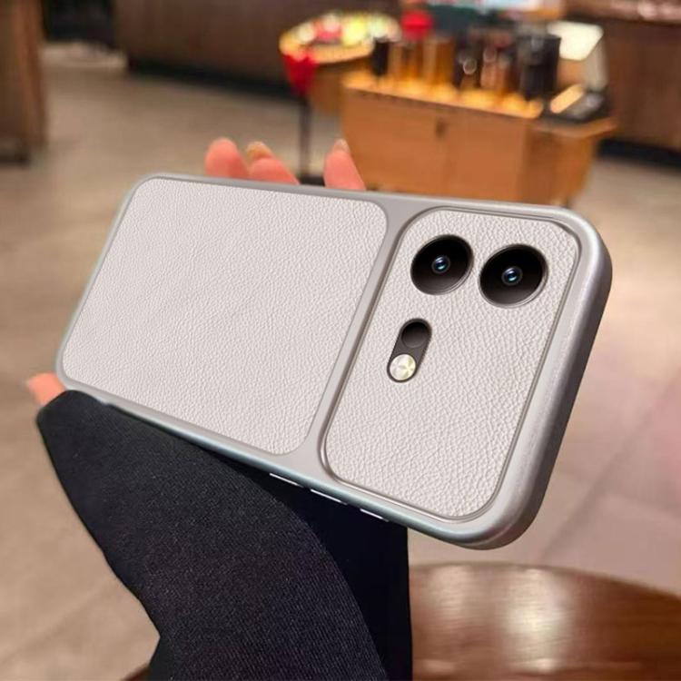 For vivo iQOO Neo8 Pro Large Window Leather Textured Coated TPU Phone Case - White