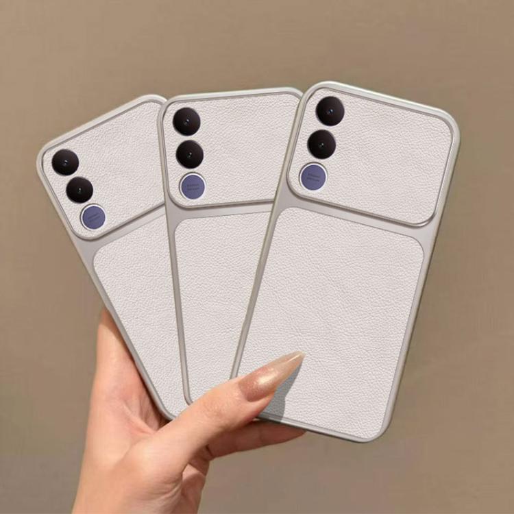 For vivo V70 FE 5G Large Window Leather Textured Coated TPU Phone Case - White