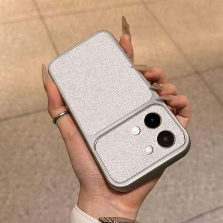 For vivo Y28 4G Global Large Window Leather Textured Coated TPU Phone Case - White
