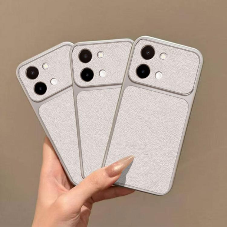 For vivo Y28 4G Global Large Window Leather Textured Coated TPU Phone Case - White