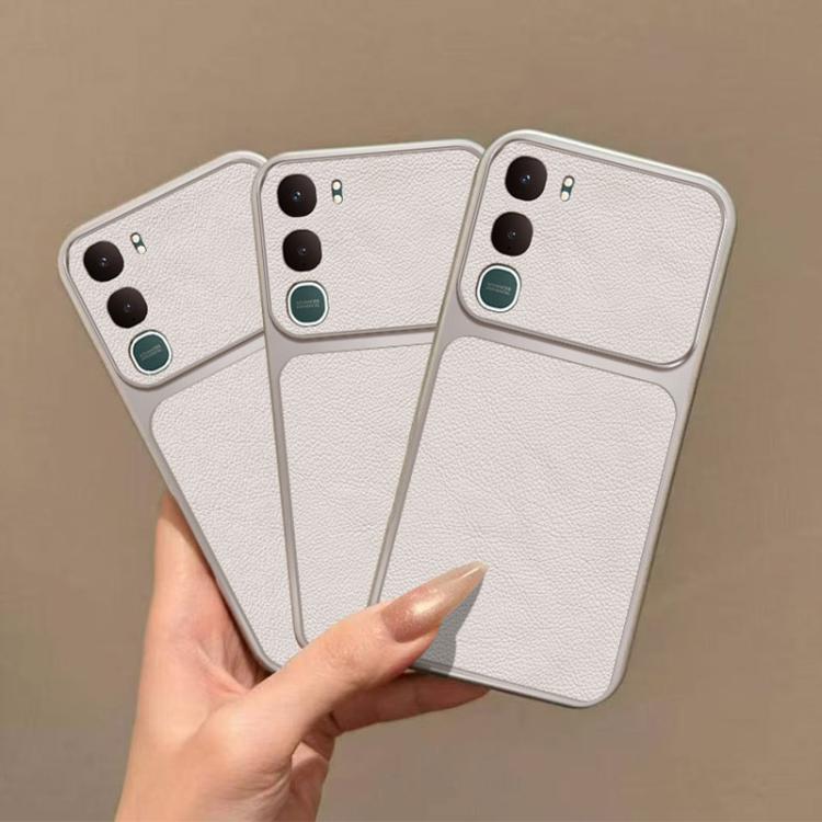 For vivo Y31 5G 2025 Large Window Leather Textured Coated TPU Phone Case - White