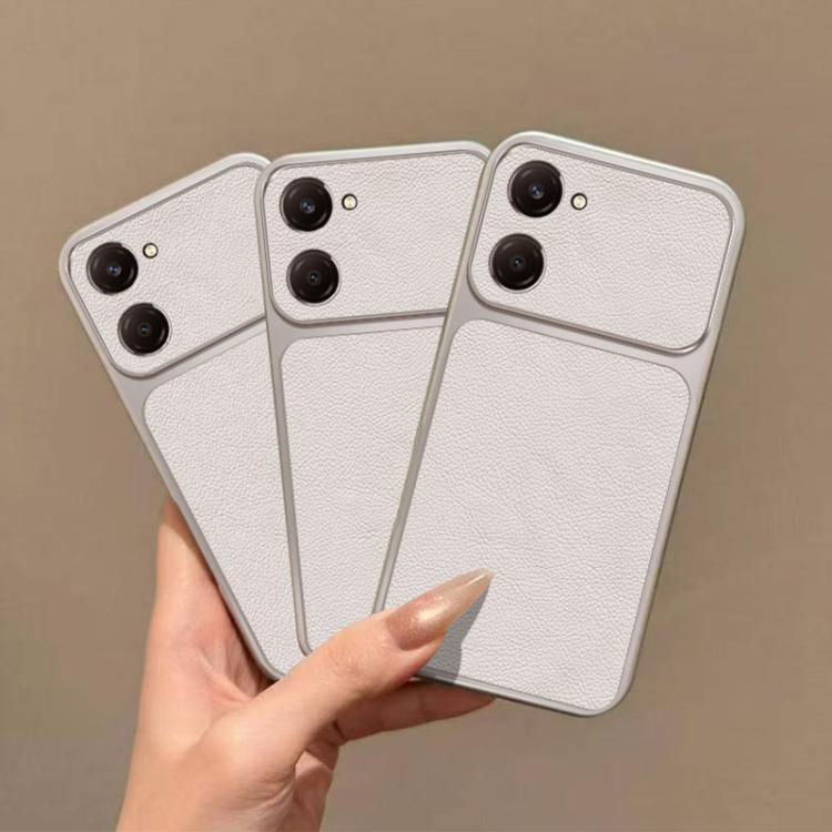 For vivo Y37 Large Window Leather Textured Coated TPU Phone Case - White