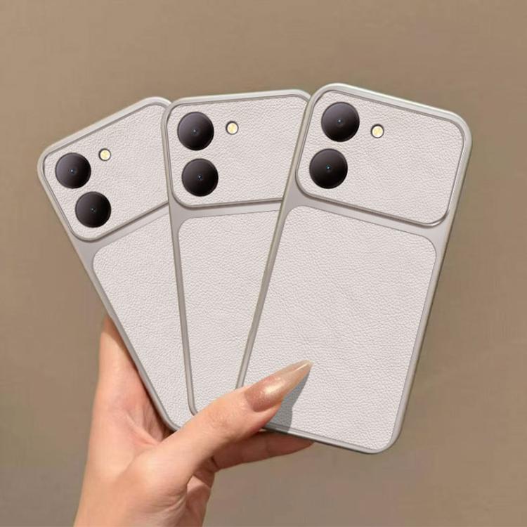 For vivo Y78 Large Window Leather Textured Coated TPU Phone Case - White