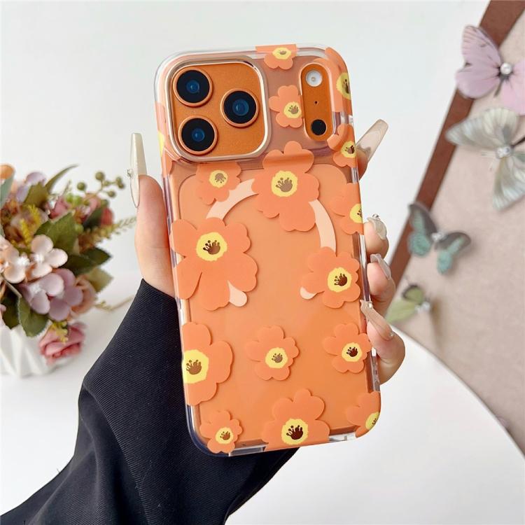 For iPhone 17 Pro Max Floral Pattern TPU + PC Magnetic Phone Case