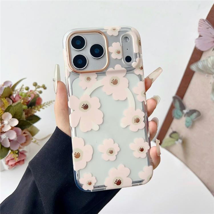 For iPhone 17 Pro Max Floral Pattern TPU + PC Magnetic Phone Case