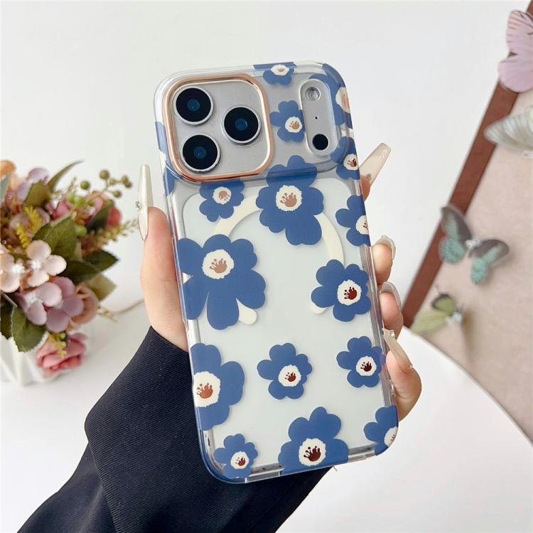 For iPhone 17 Pro Max Floral Pattern TPU + PC Magnetic Phone Case