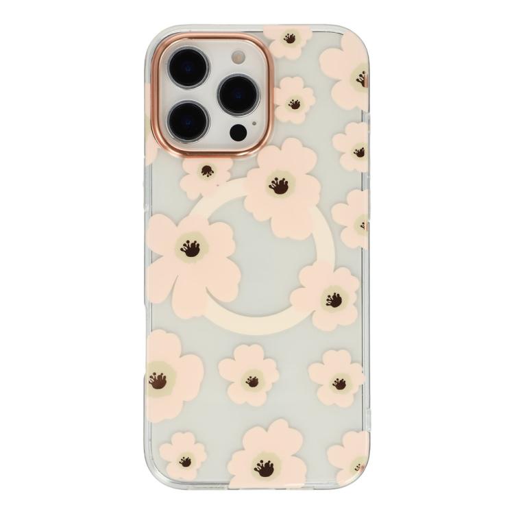 For iPhone 16 Pro Max Floral Pattern TPU + PC Magnetic Phone Case