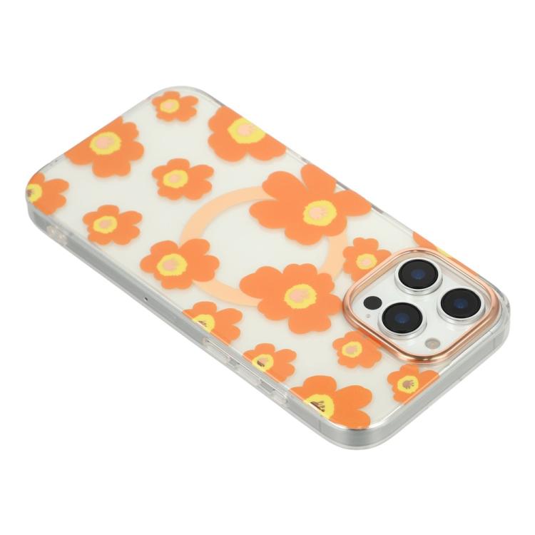 For iPhone 16 Pro Floral Pattern TPU + PC Magnetic Phone Case