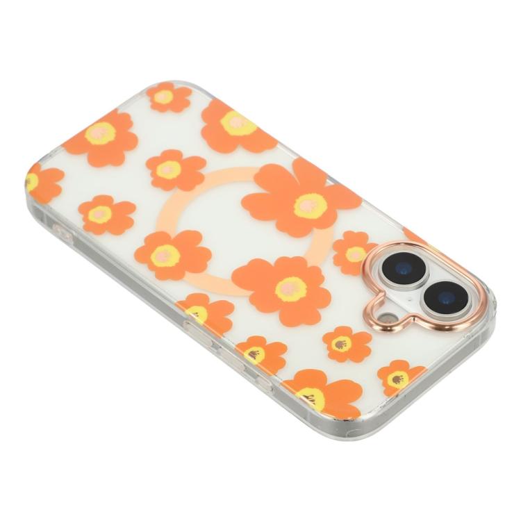 For iPhone 16 Floral Pattern TPU + PC Magnetic Phone Case