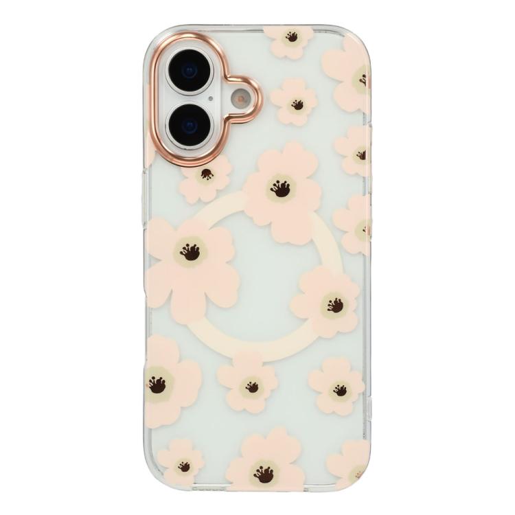 For iPhone 16 Floral Pattern TPU + PC Magnetic Phone Case