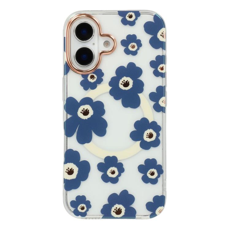 For iPhone 16 Floral Pattern TPU + PC Magnetic Phone Case