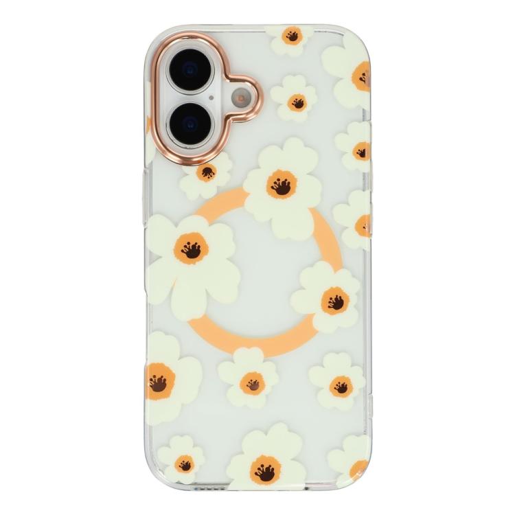 For iPhone 16 Floral Pattern TPU + PC Magnetic Phone Case